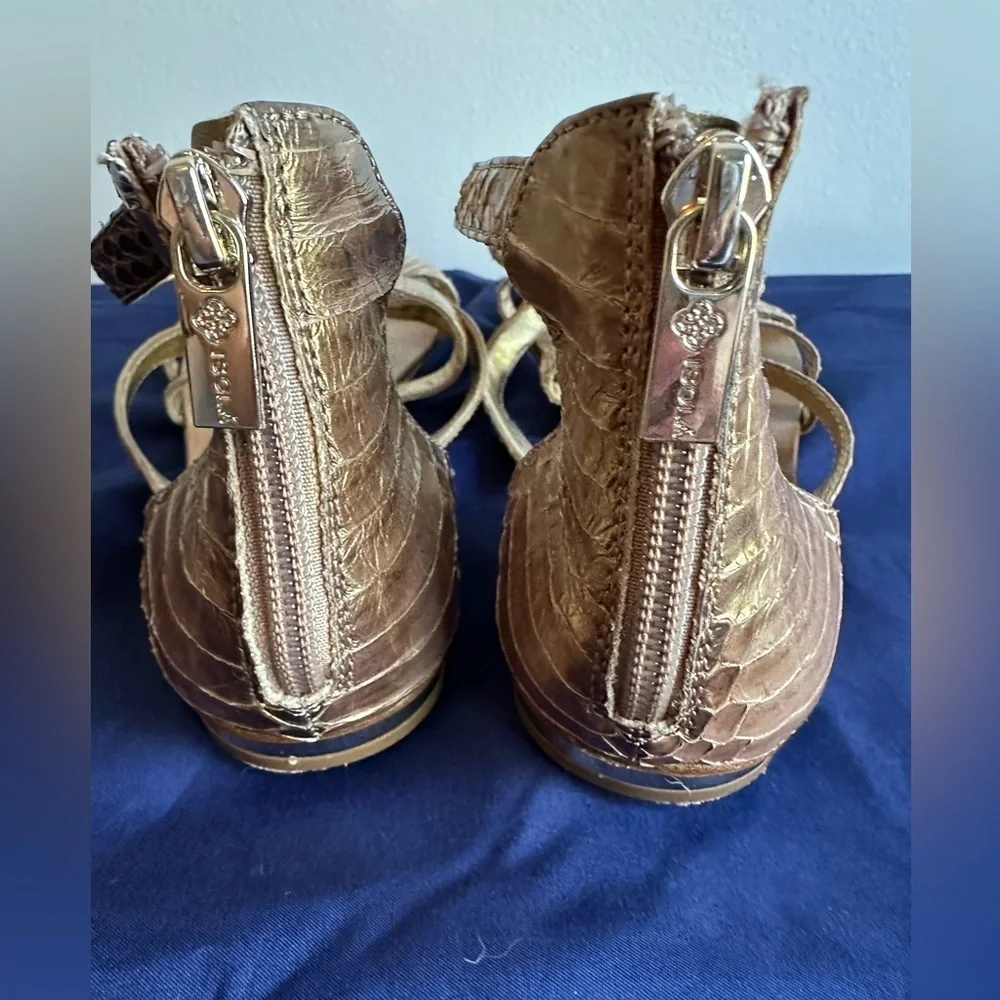 Isola Gold and Tan Leather Sandals Size 8 resort wear vacation summer